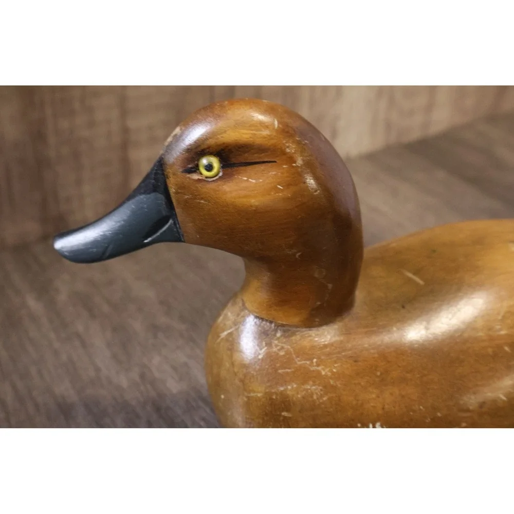 Vintage American Handmade Hand Painted Wooden Duck Decoy Glass Eye 12